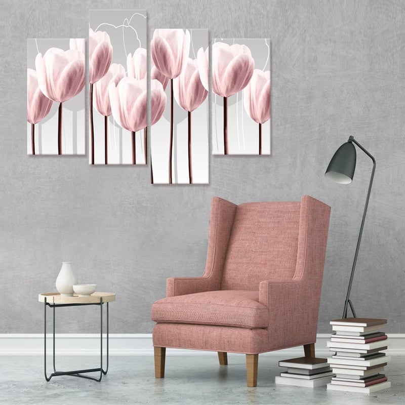 Visual Art Decor Floral Canvas Wall Art Pink Tulip Wall Decor, Pink Flower Painting Living Room Bedroom Home Wall Decoration Framed Artwork 34inx48in - Image 4